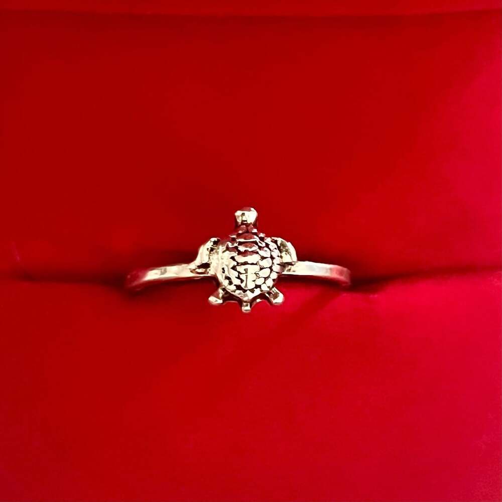 Turtle Ring Titanium Steel Silver Ring Size 6